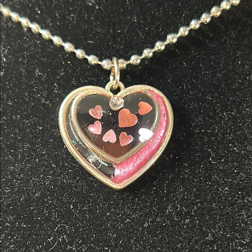 Resin Heart Pendant with Pink and Silver Accents and Free Necklace - Handmade
